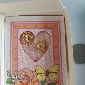 Gold Heart Floral Butterfly Stud Earrings